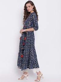 Divena Indigo A Line Cotton Kurta - divena world