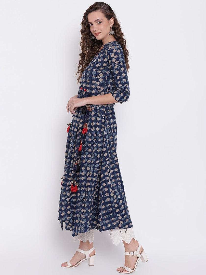 Divena Indigo A Line Cotton Kurta - divena world