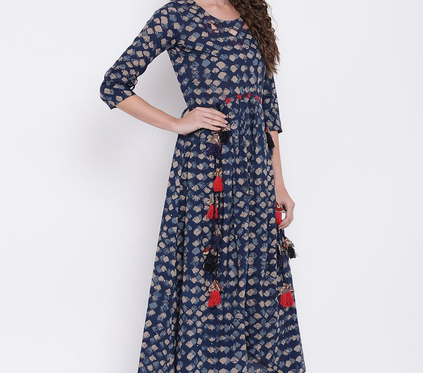 Divena Indigo A Line Cotton Kurta - divena world