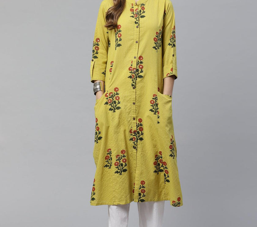 Divena Lemon Yellow Straight Cotton Kurta - divena world