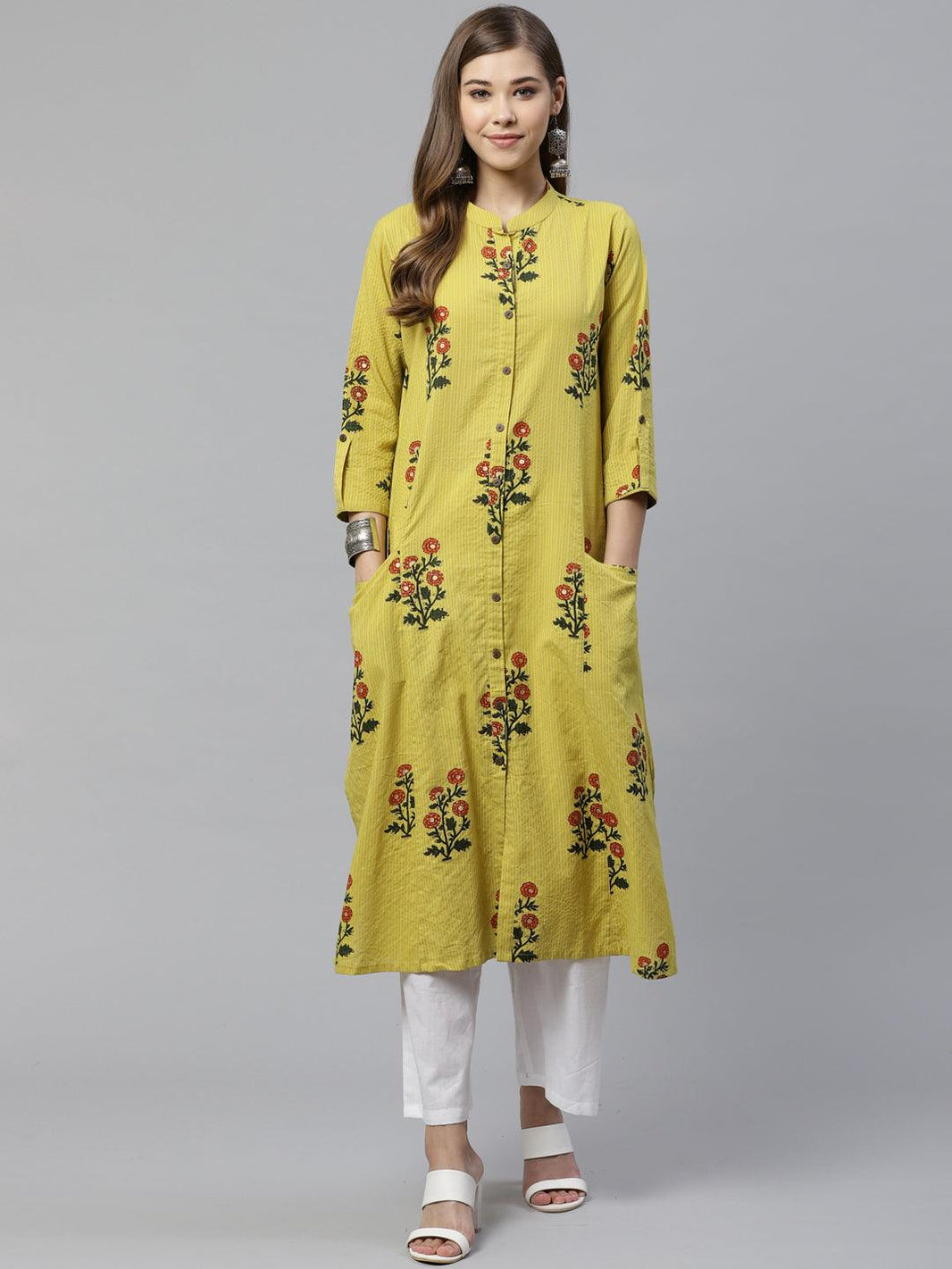 Divena Lemon Yellow Straight Cotton Kurta - divena world