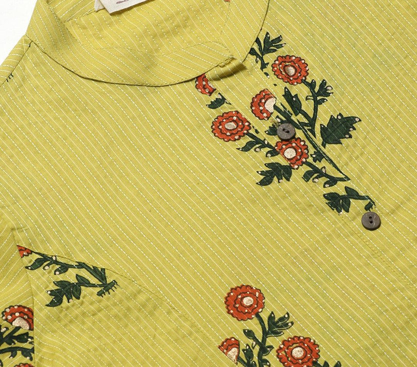 Divena Lemon Yellow Straight Cotton Kurta - divena world