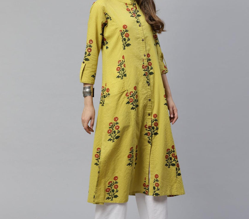 Divena Lemon Yellow Straight Cotton Kurta - divena world