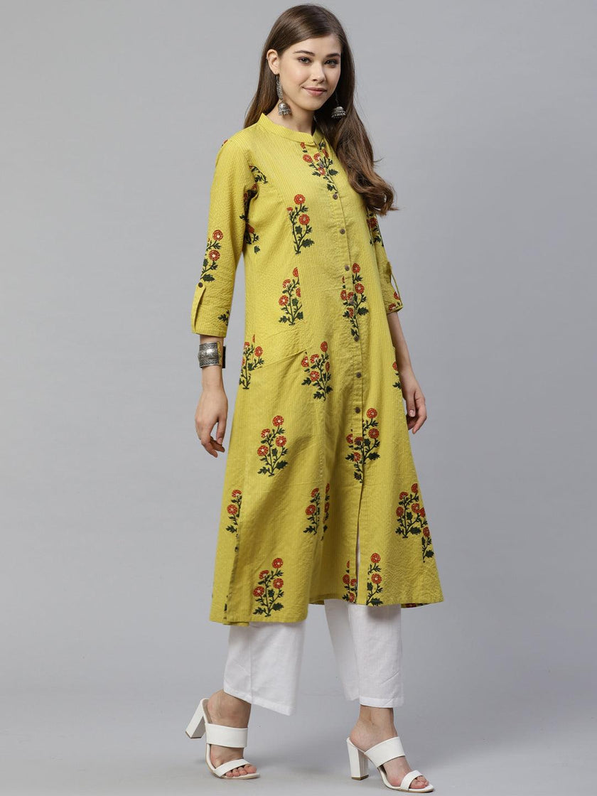 Divena Lemon Yellow Straight Cotton Kurta - divena world