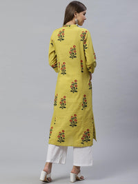 Divena Lemon Yellow Straight Cotton Kurta - divena world