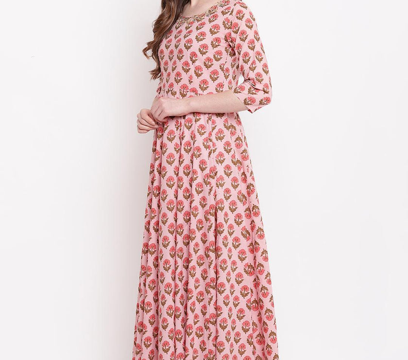 Divena Pink Cotton Gotta Patti Work Anarkali Kurta - divena world