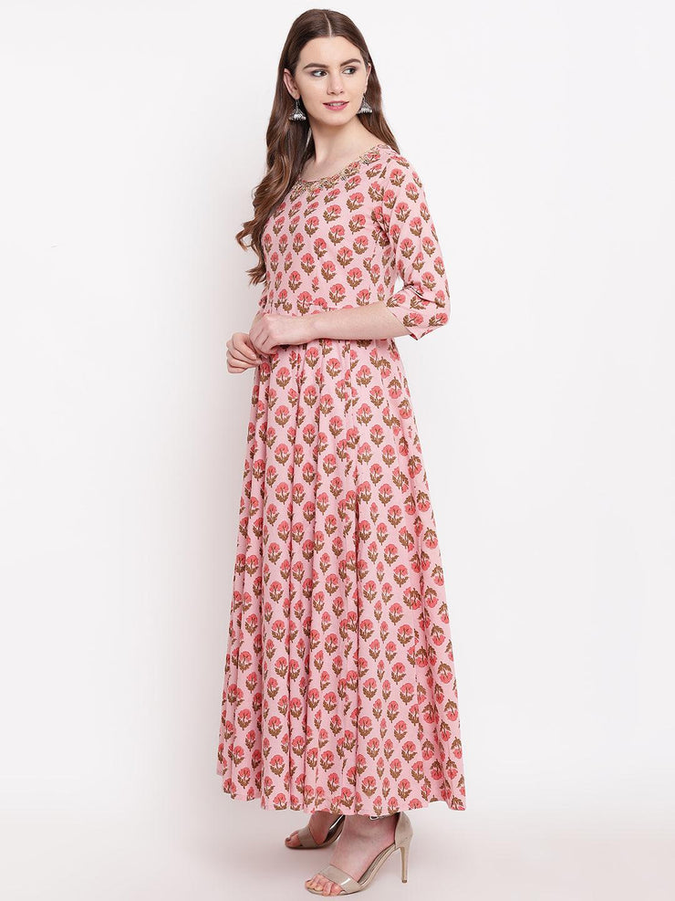 Divena Pink Cotton Gotta Patti Work Anarkali Kurta - divena world