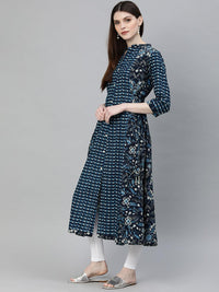 Divena Navy Blue Printed A- Line Kurta - divena world