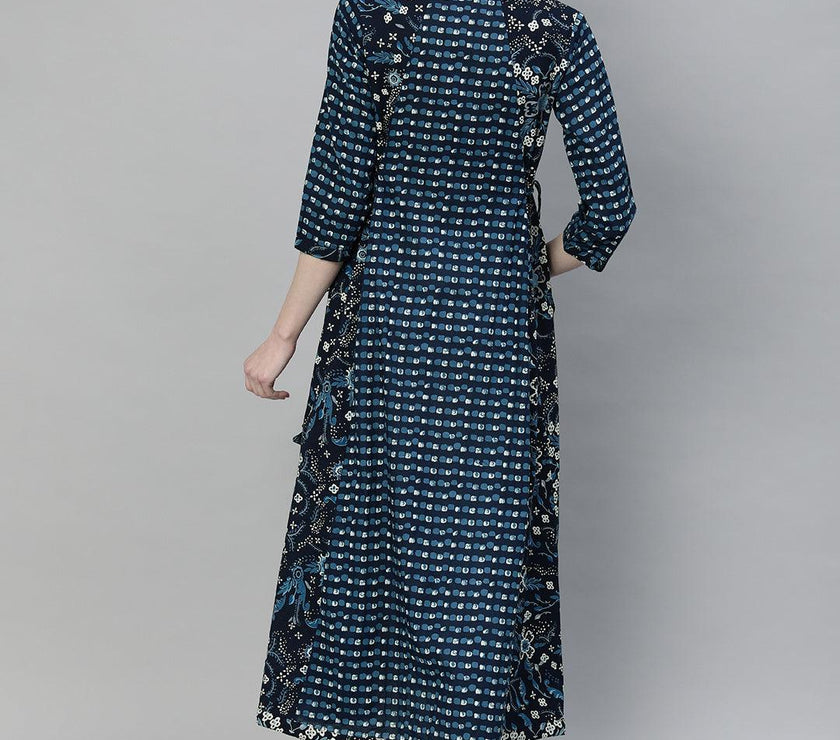 Divena Navy Blue Printed A- Line Kurta - divena world