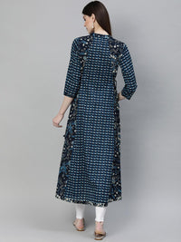 Divena Navy Blue Printed A- Line Kurta - divena world