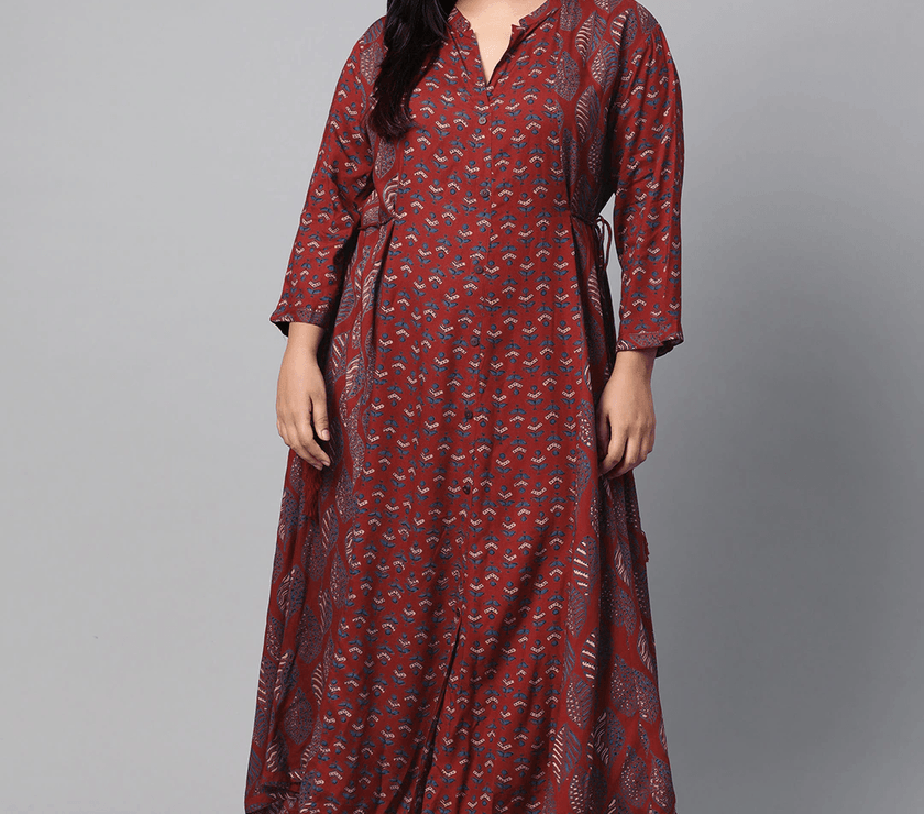 Plus Size Maroon Rayon Kurta - divena world