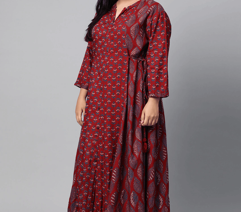 Plus Size Maroon Rayon Kurta - divena world