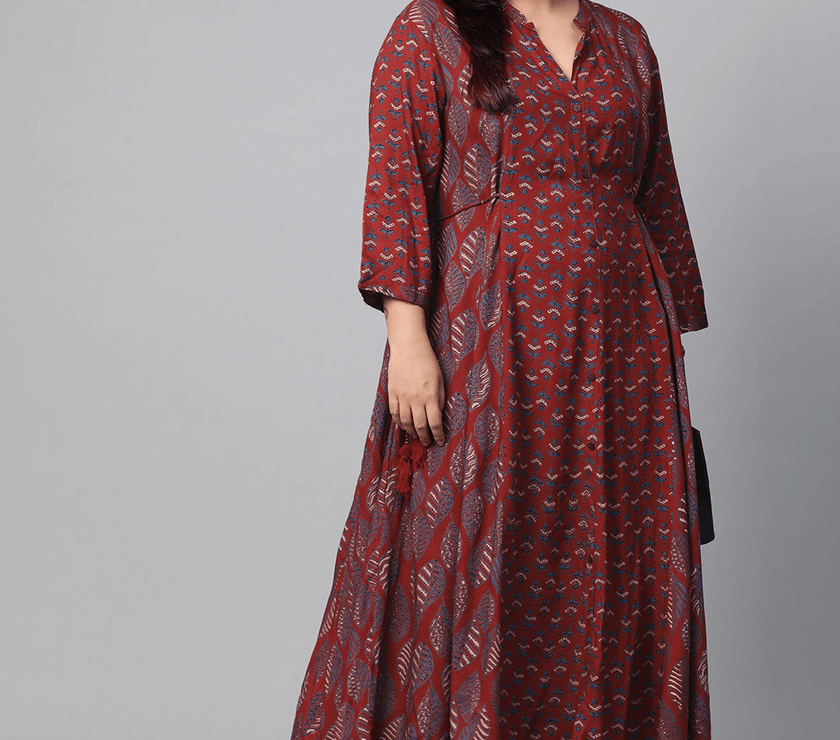 Plus Size Maroon Rayon Kurta - divena world