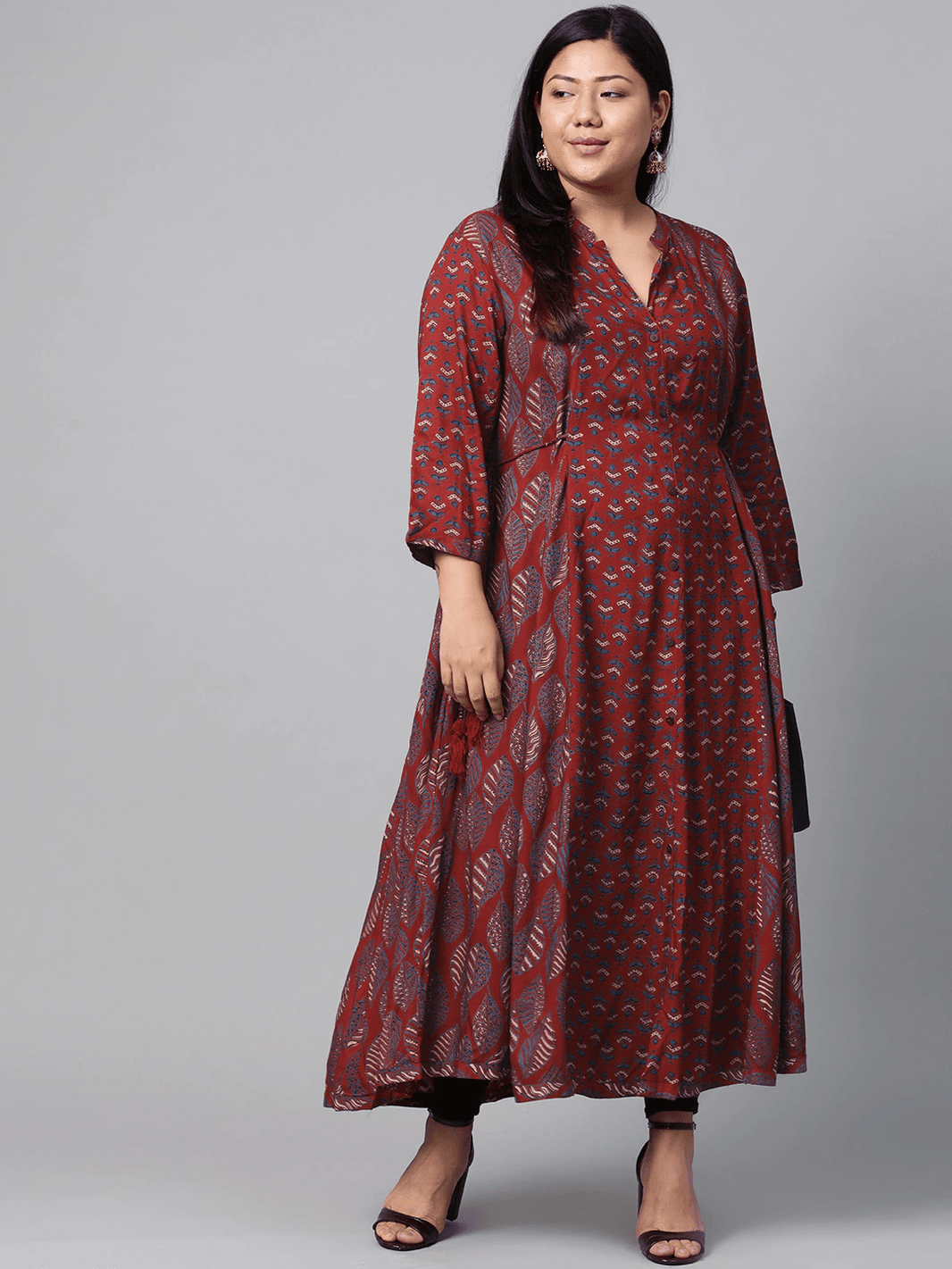 Plus Size Maroon Rayon Kurta - divena world