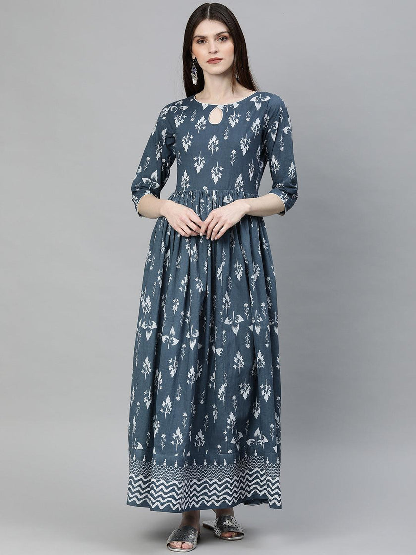 Divena Grey Floor Length Cotton Kurta - divena world