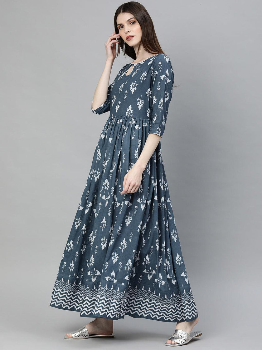 Divena Grey Floor Length Cotton Kurta - divena world