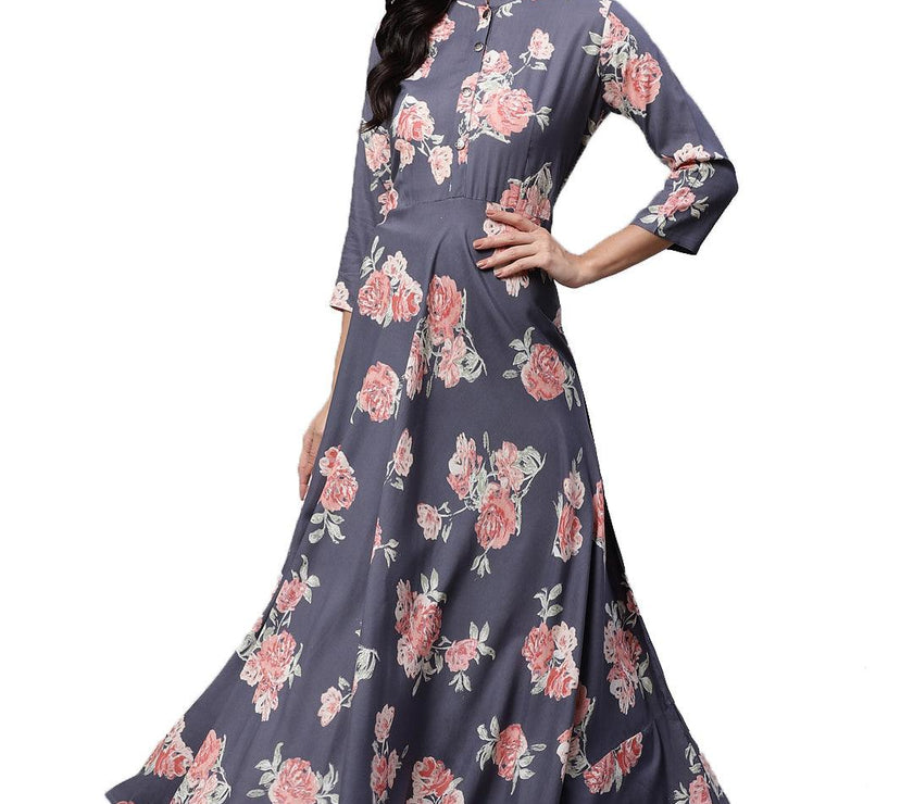 Divena Grey Anarkali Kurta - divena world