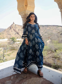 Divena Blue Long Cotton Anarkali - divenaworld.com