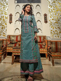 Divena Blue Printed Straight Kurti With Palazzo - divenaworld.com