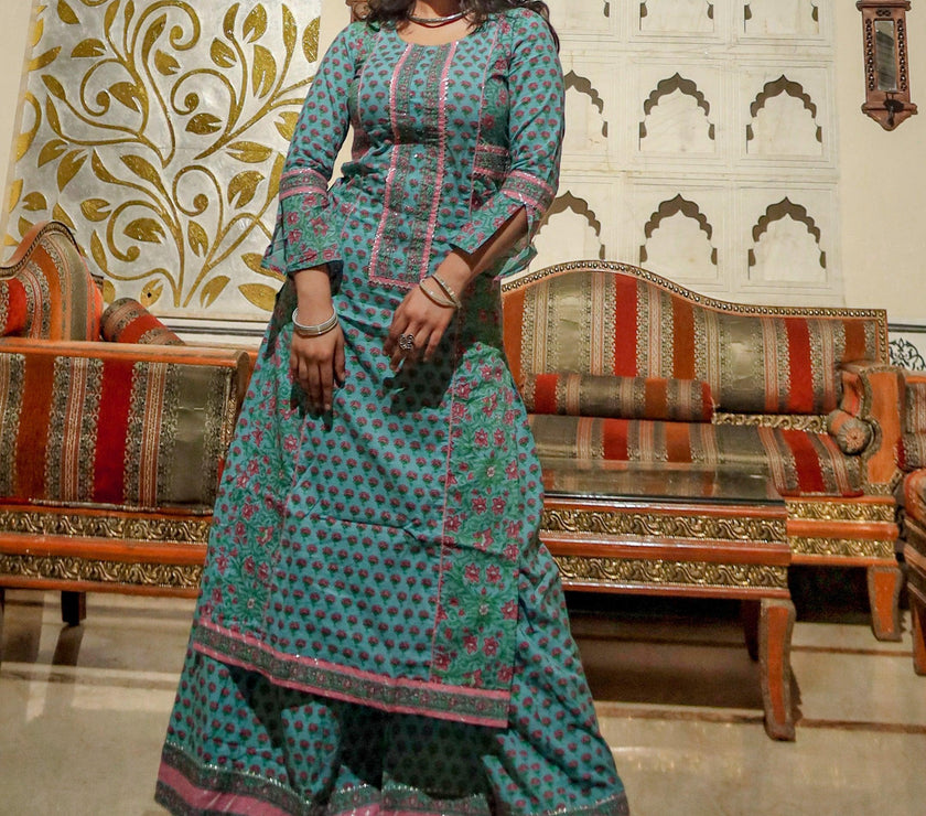 Divena Blue Printed Straight Kurti With Palazzo - divenaworld.com