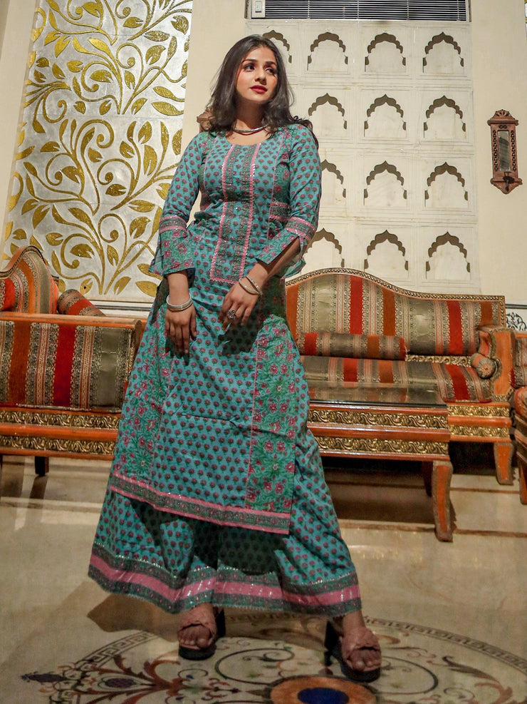 Divena Blue Printed Straight Kurti With Palazzo - divenaworld.com