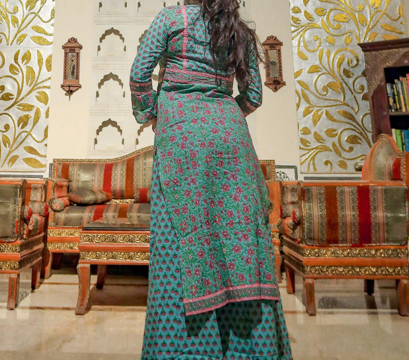 Divena Blue Printed Straight Kurti With Palazzo - divenaworld.com