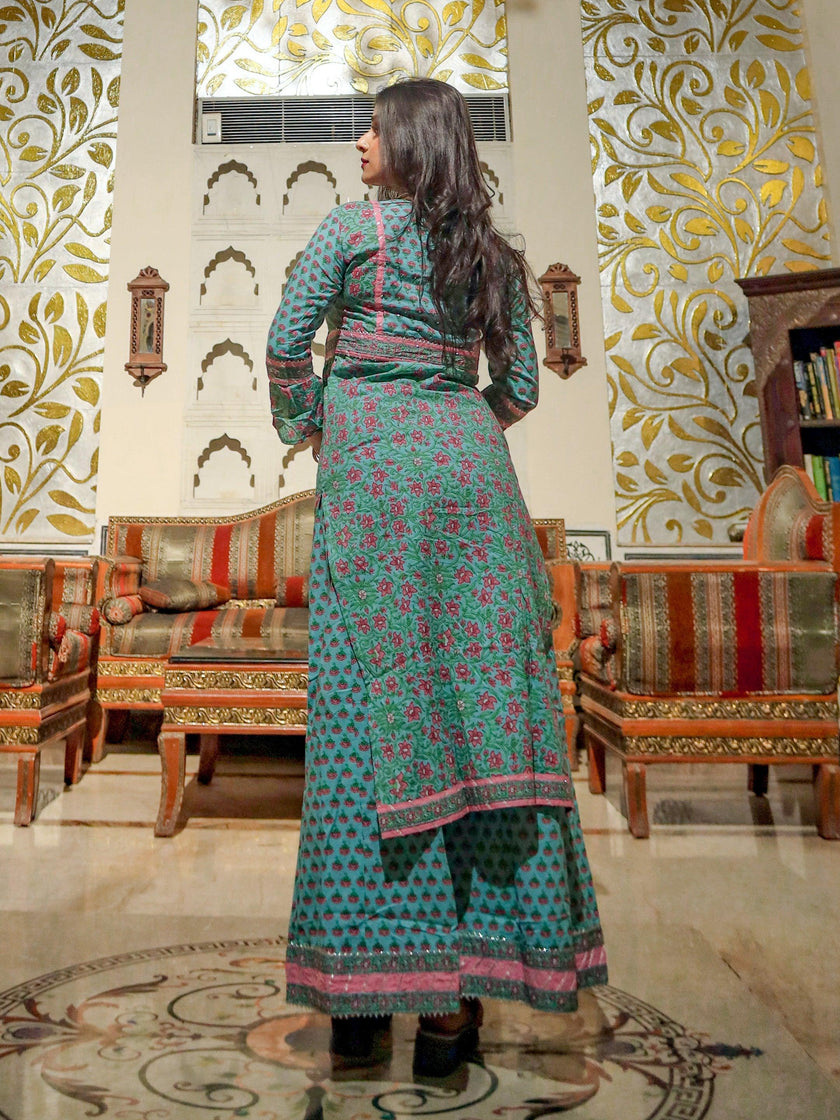 Divena Blue Printed Straight Kurti With Palazzo - divenaworld.com