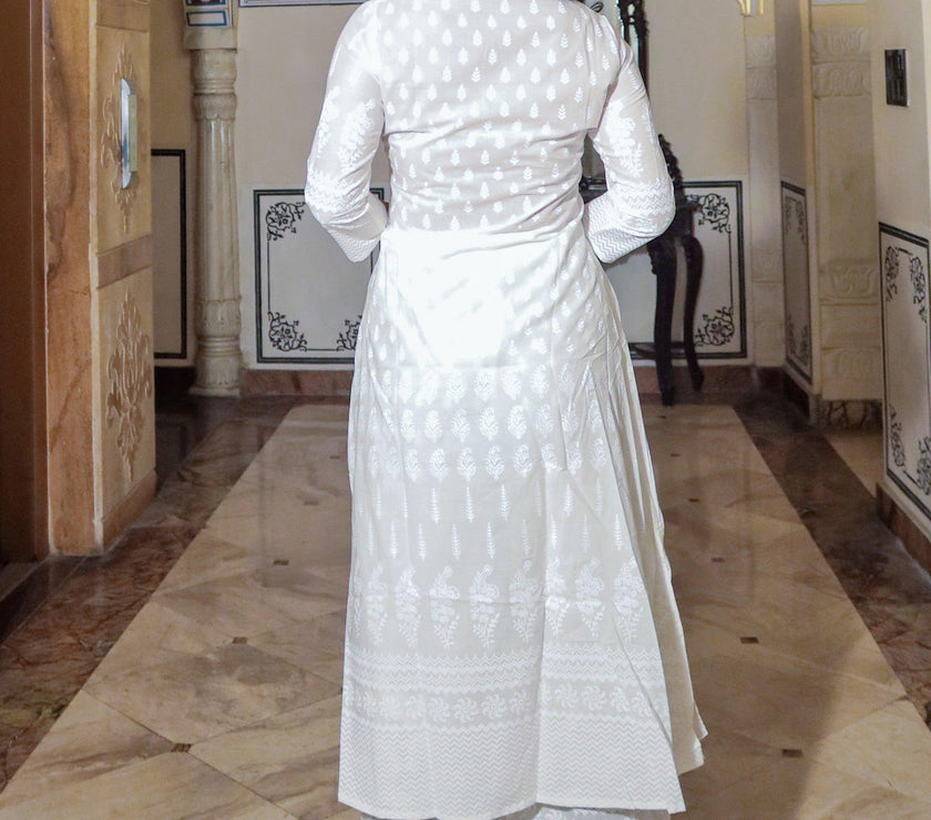 Divena White Printed Cotton Kurti With Palazzo - divenaworld.com