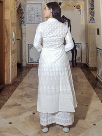 Divena White Printed Cotton Kurti With Palazzo - divenaworld.com