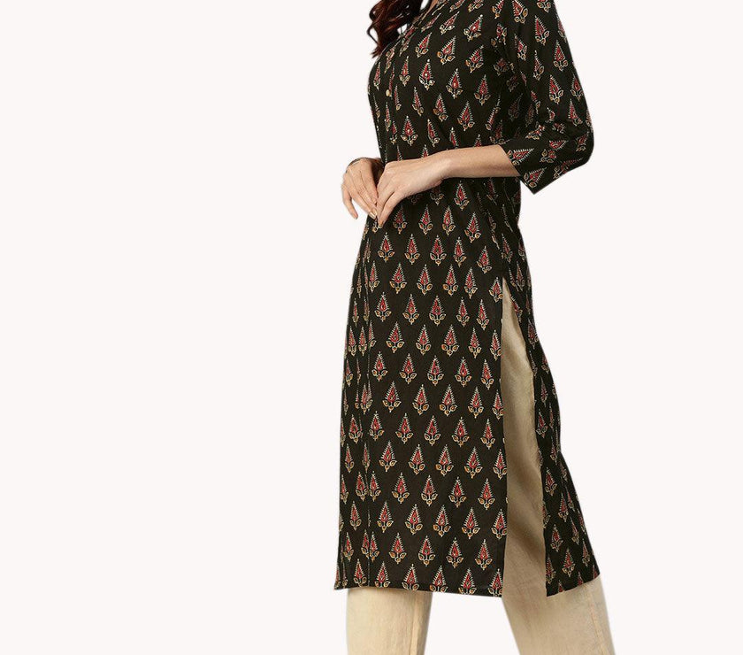 Divena Black Buti Print Cotton Kurta - divena world