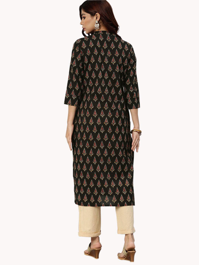 Divena Black Buti Print Cotton Kurta - divena world