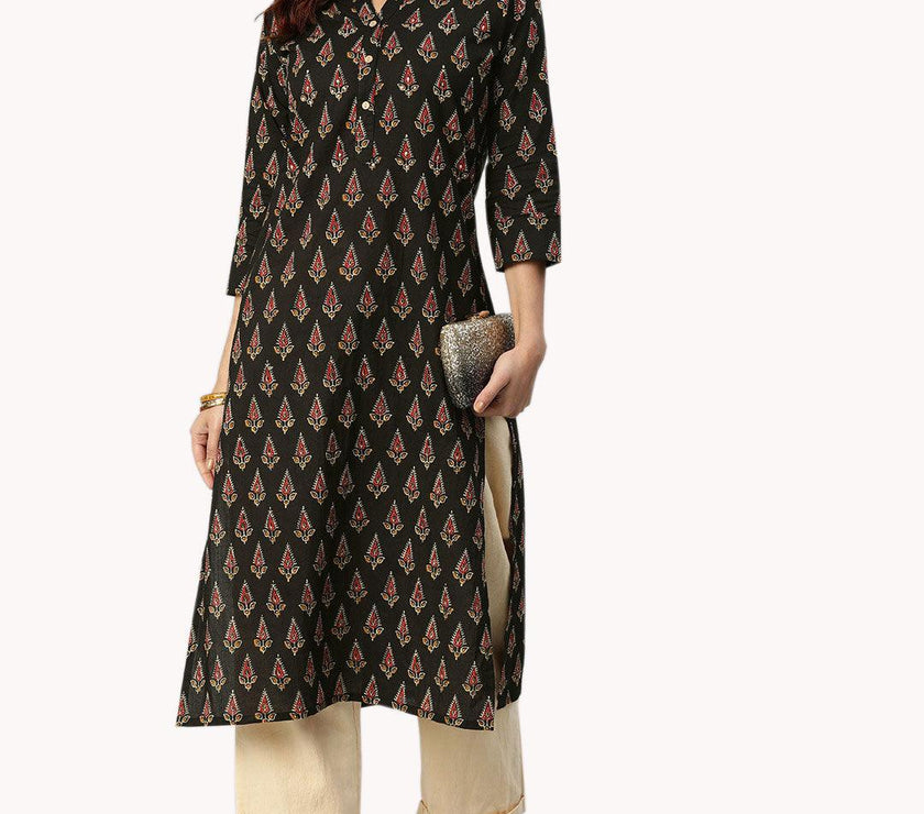 Divena Black Buti Print Cotton Kurta - divena world