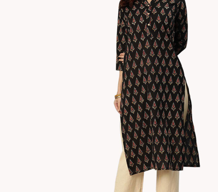 Divena Black Buti Print Cotton Kurta - divena world