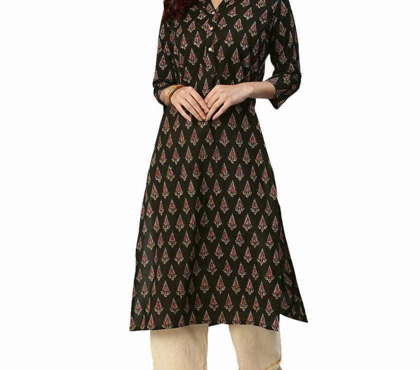 Divena Black Buti Print Cotton Kurta - divena world