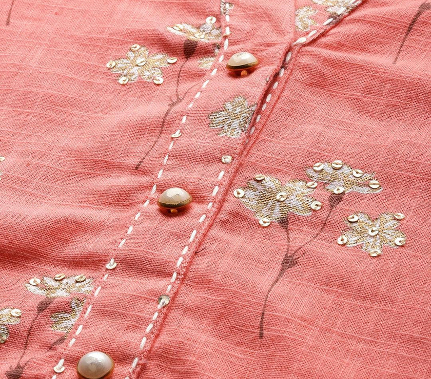 Divena Pink Flower Print Cotton Kurta Set - divena world