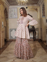 Divena Cream Printed Sharara Set - divenaworld.com