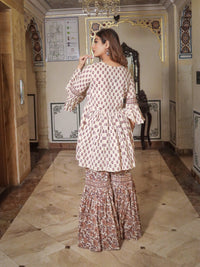 Divena Cream Printed Sharara Set - divenaworld.com