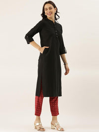 Divena Black Solid Straight Roll up Kurti - divena world