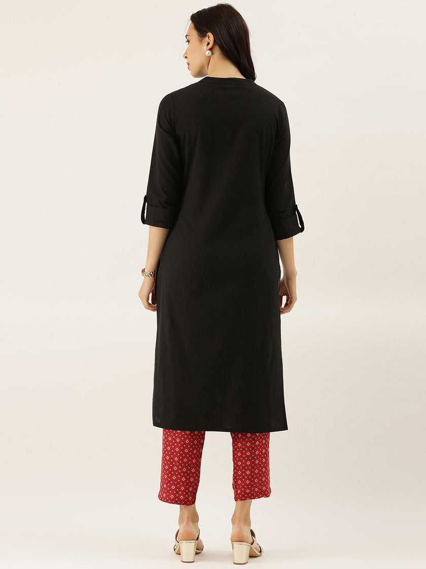 Divena Black Solid Straight Roll up Kurti - divena world