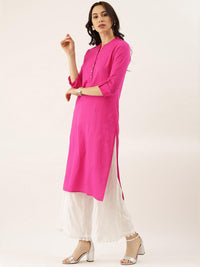 Divena Pink Solid Straight Roll up Sleeve Kurti - divena world