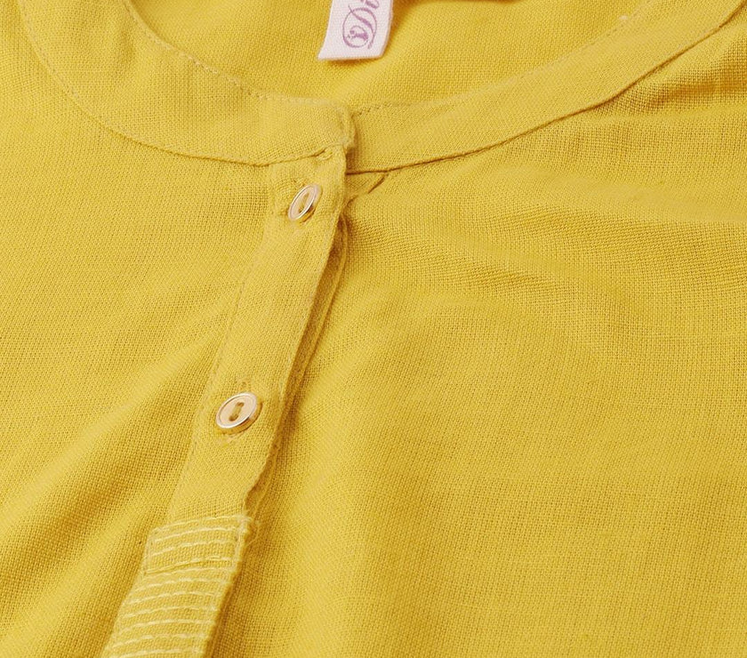 Divena Yellow Solid Straight Roll up Sleeve Kurti - divena world