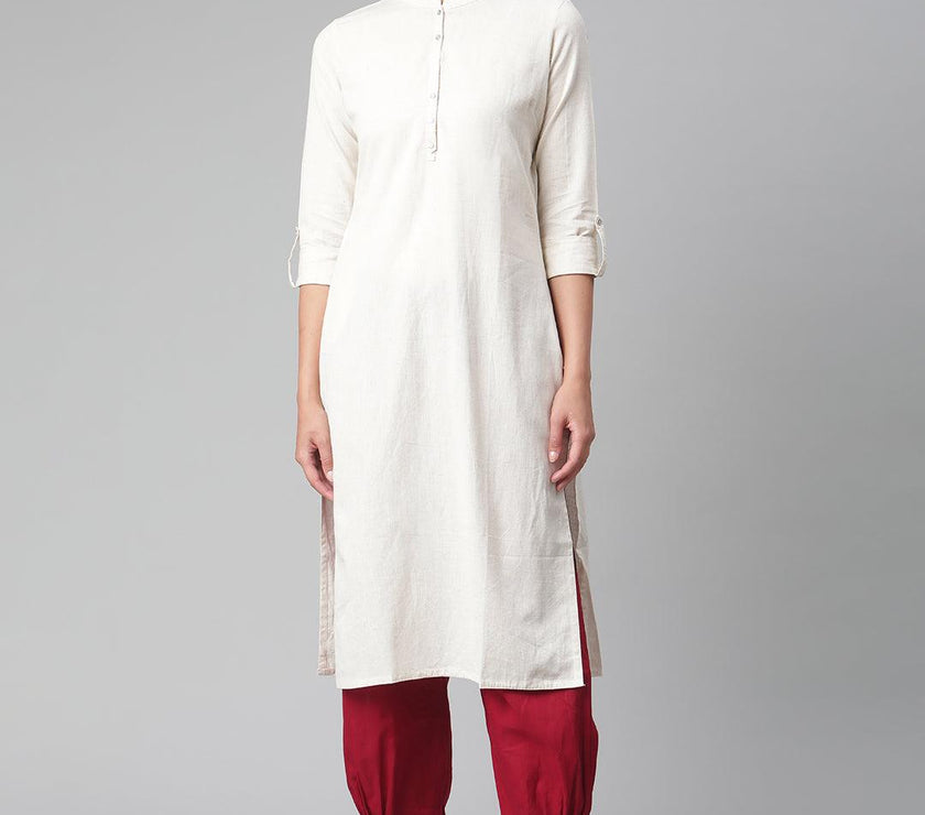 Divena Solid Beige Cotton Kurta - divena world