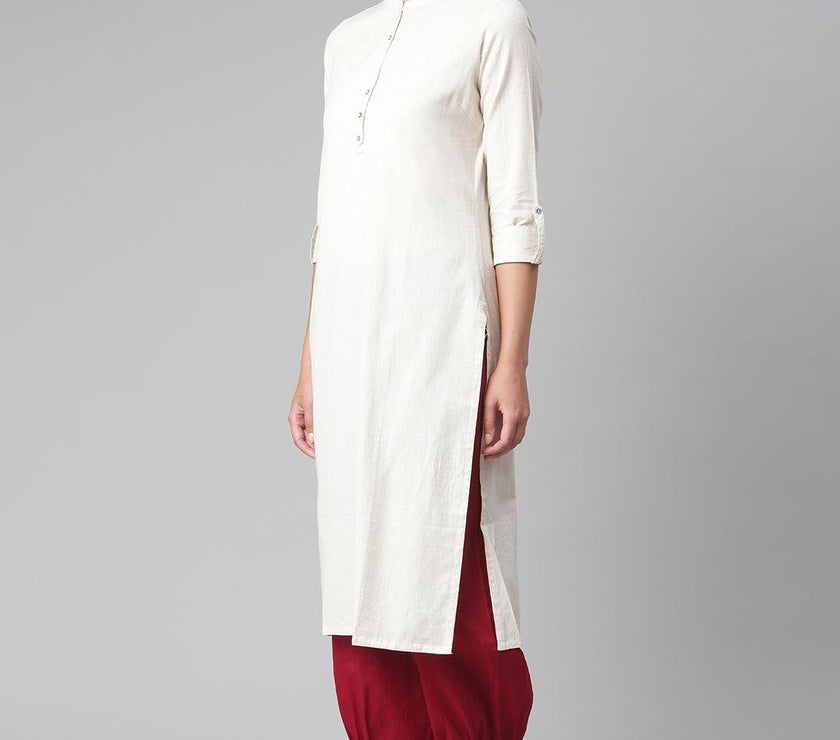 Divena Solid Beige Cotton Kurta - divena world