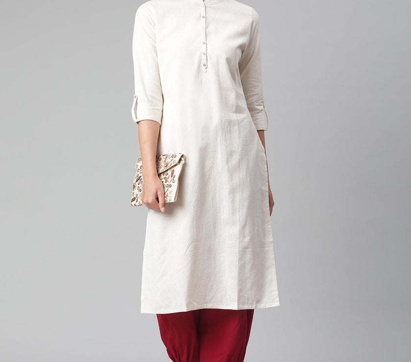 Divena Solid Beige Cotton Kurta - divena world