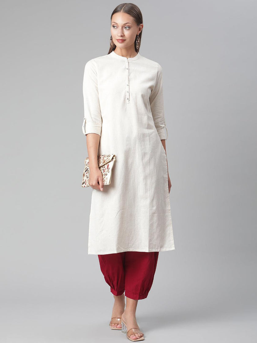 Divena Solid Beige Cotton Kurta - divena world