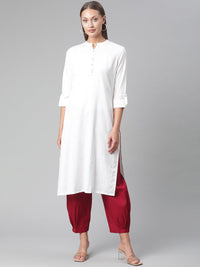 Divena White Solid Pure Cotton Straight Kurta - divena world