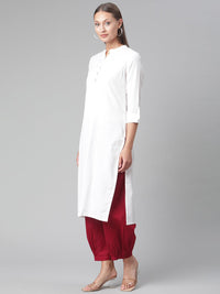 Divena White Solid Pure Cotton Straight Kurta - divena world