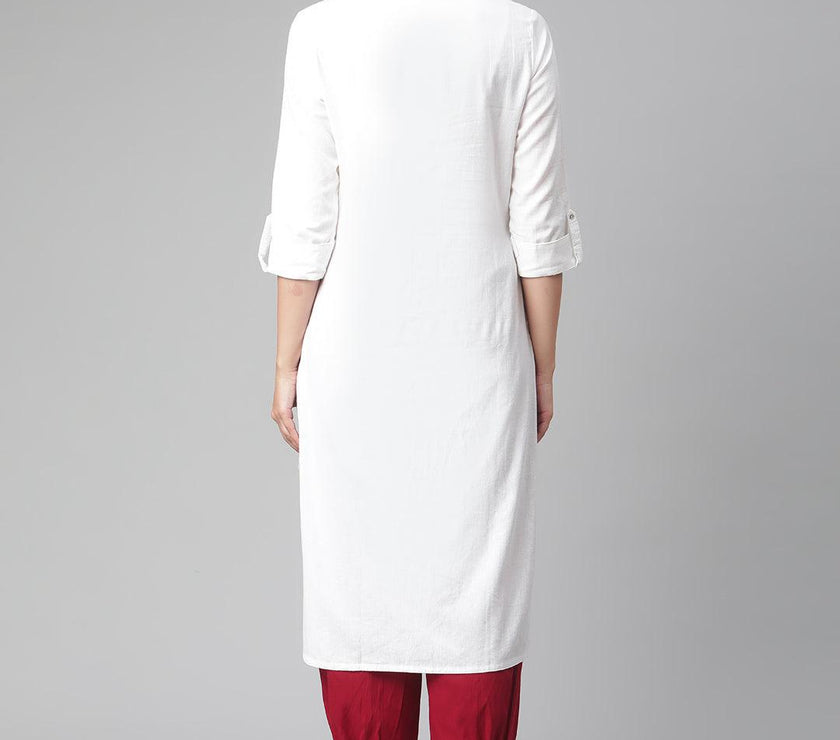 Divena White Solid Pure Cotton Straight Kurta - divena world