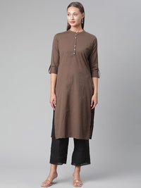 Divena Brown Cotton Straight Kurti - divena world