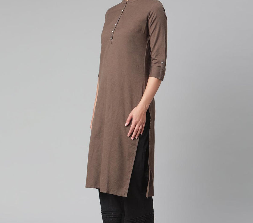 Divena Brown Cotton Straight Kurti - divena world